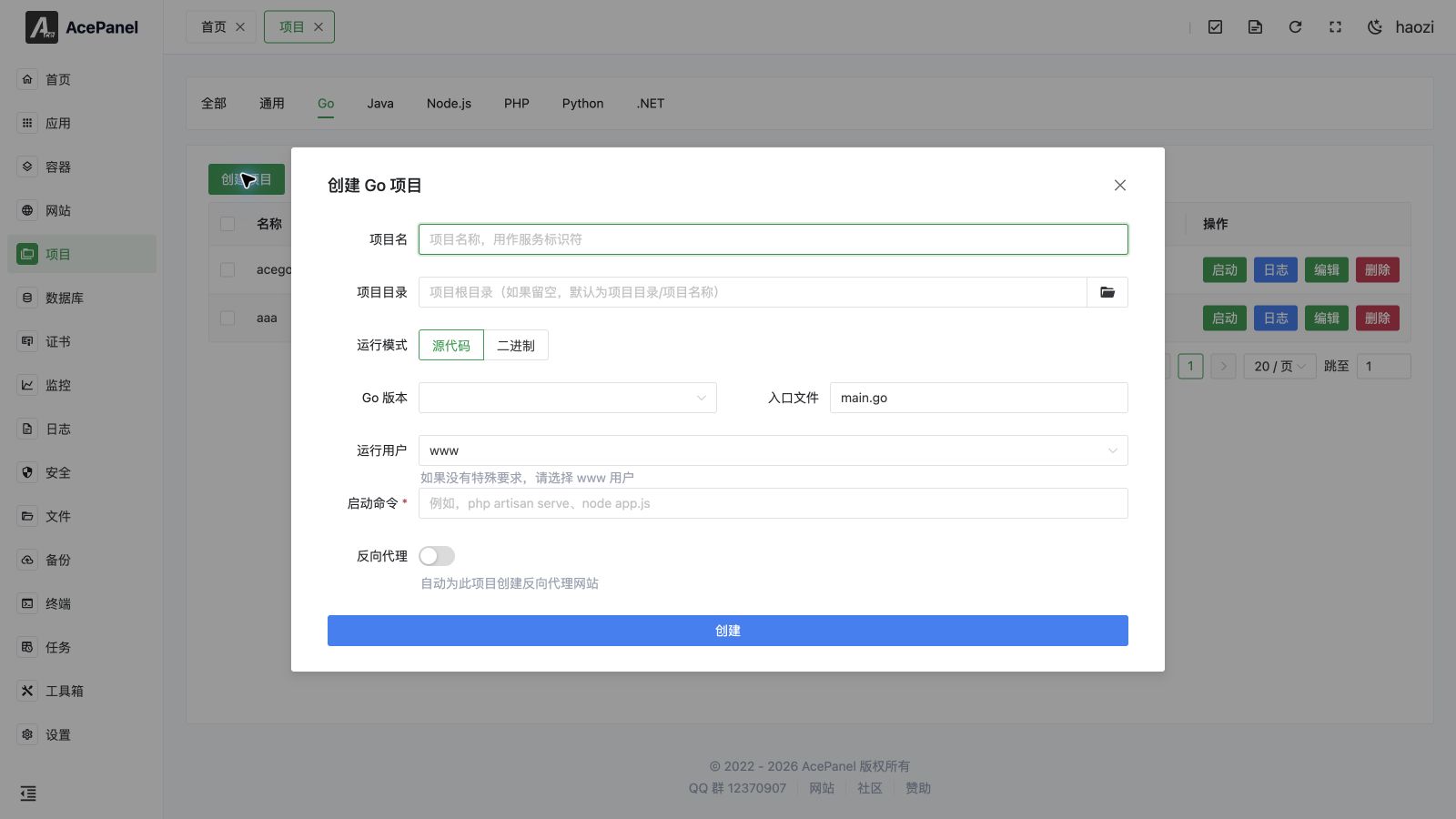 Create a Go project