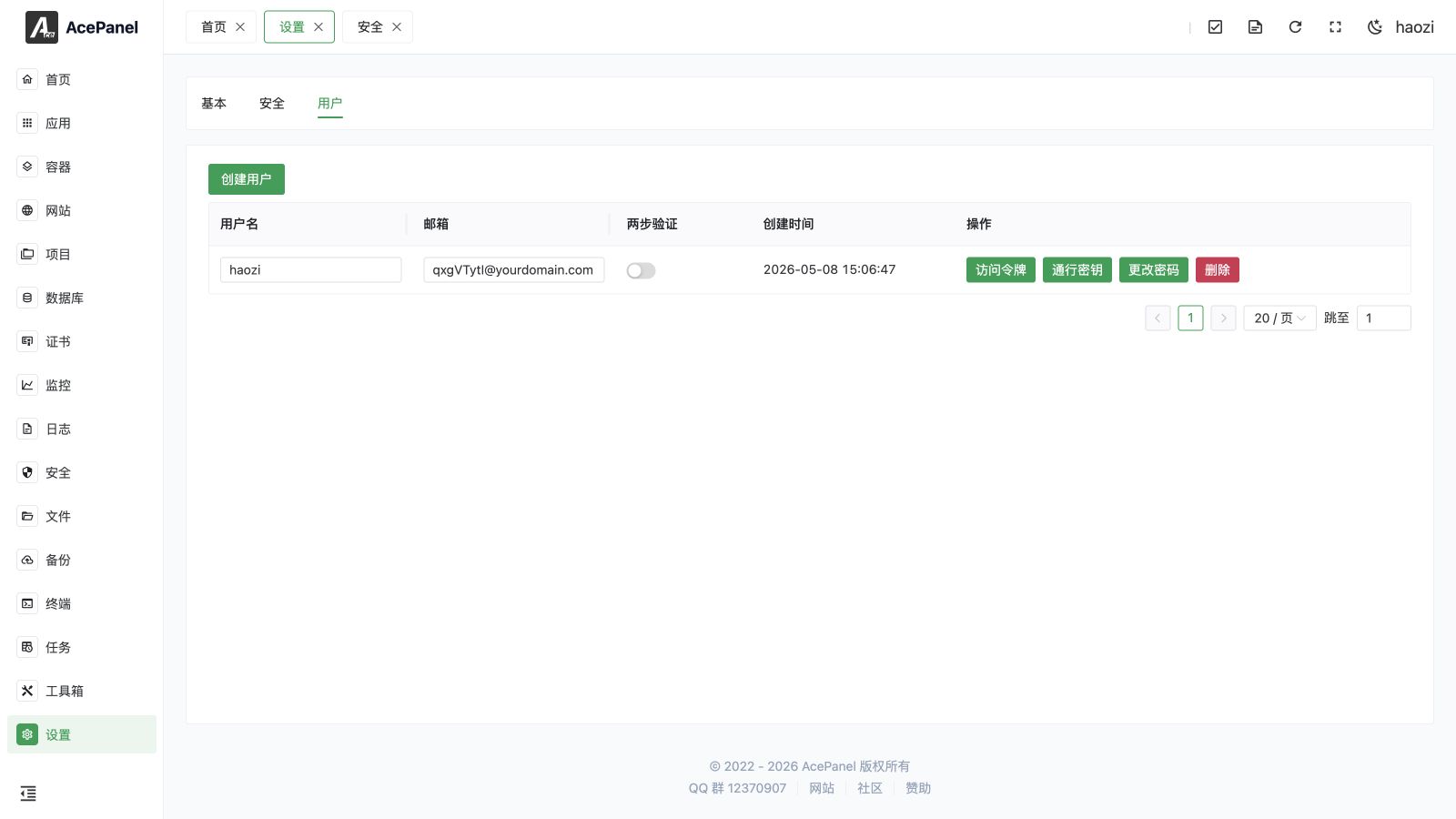 User settings